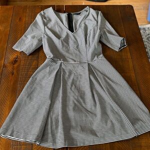 GUESS Black & White Striped Midi Fit-and-Flare Dress